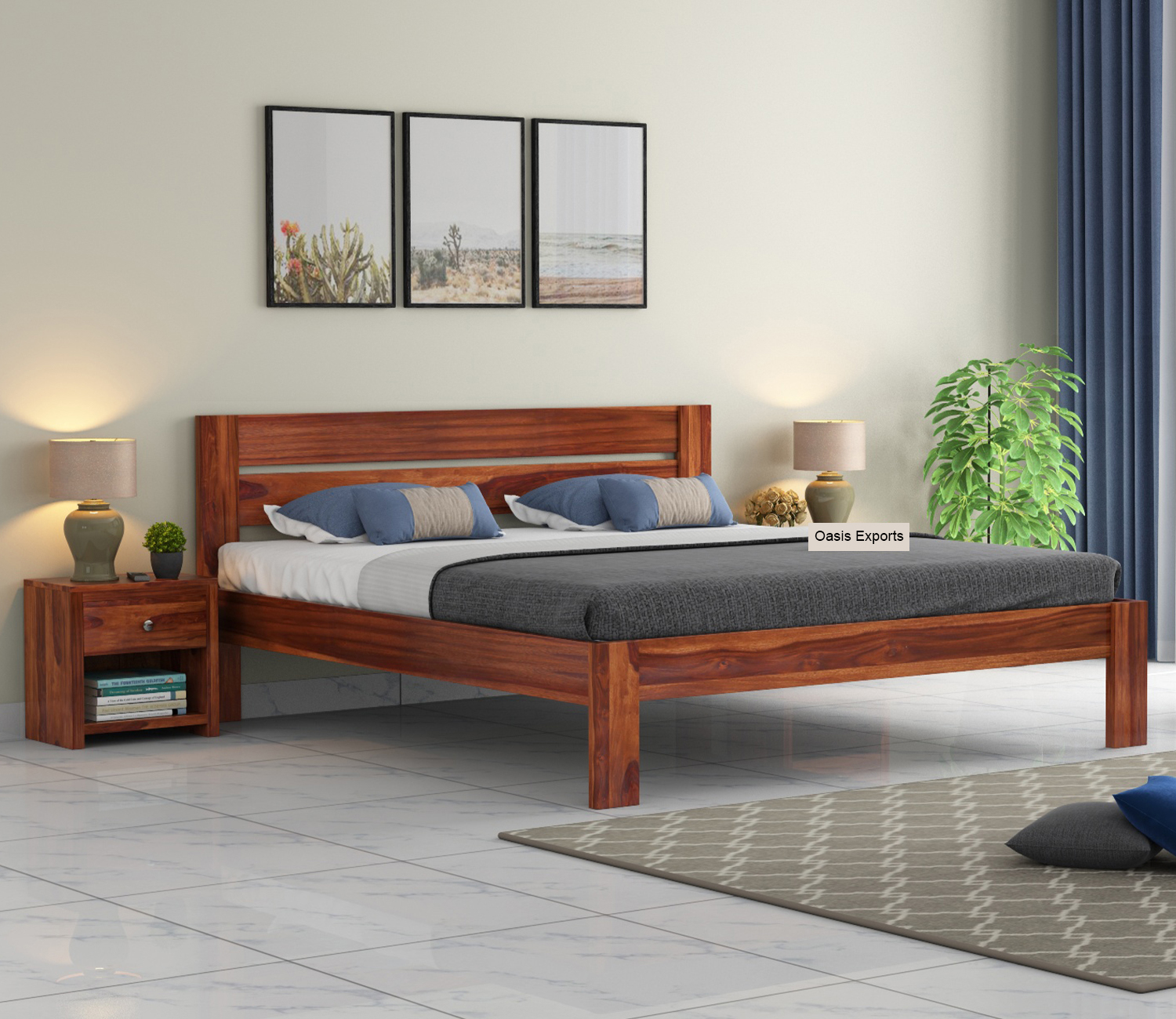 Denzel Sheesham Wood King Size Bed Without Storage – Oasis Exports