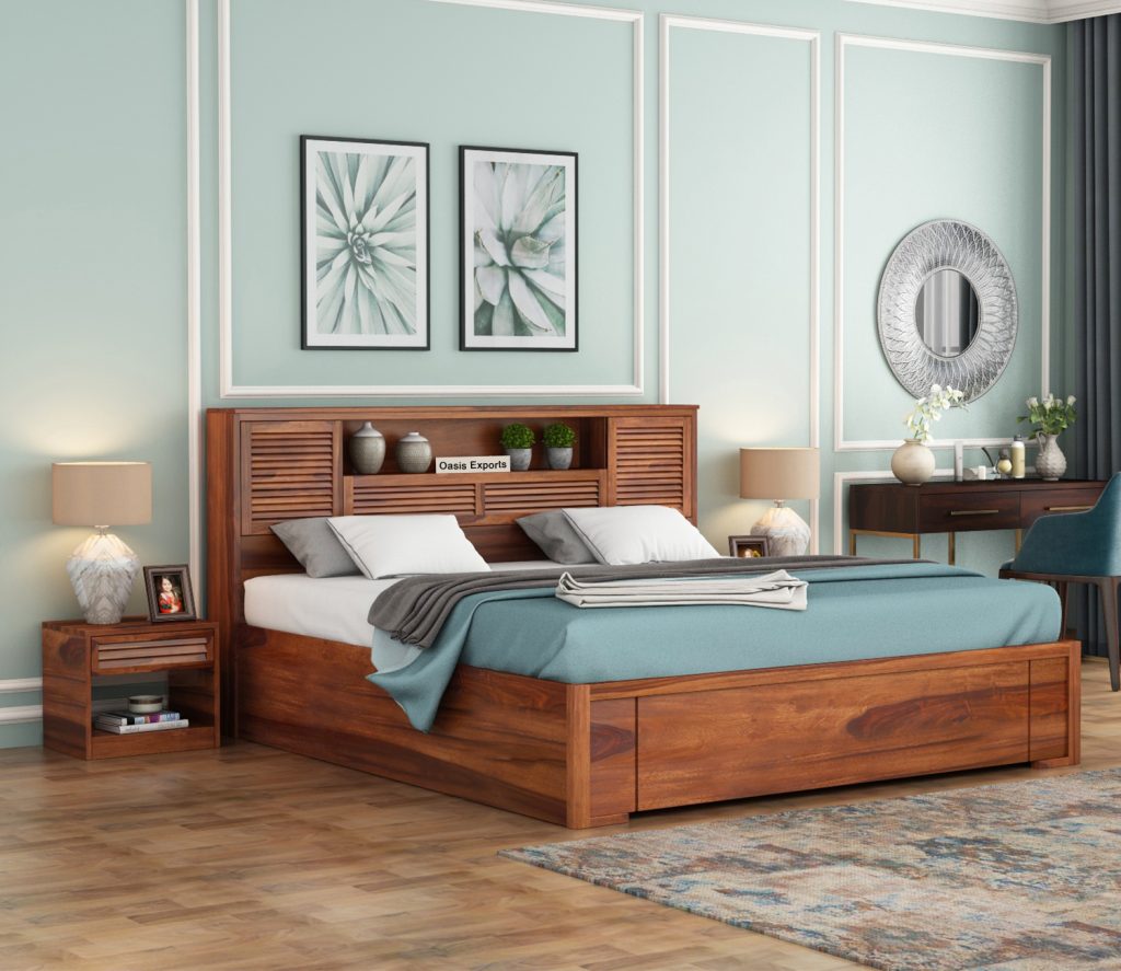 Ferguson Sheesham Wood Queen Size Bed Hydraulic Storage – Oasis Exports