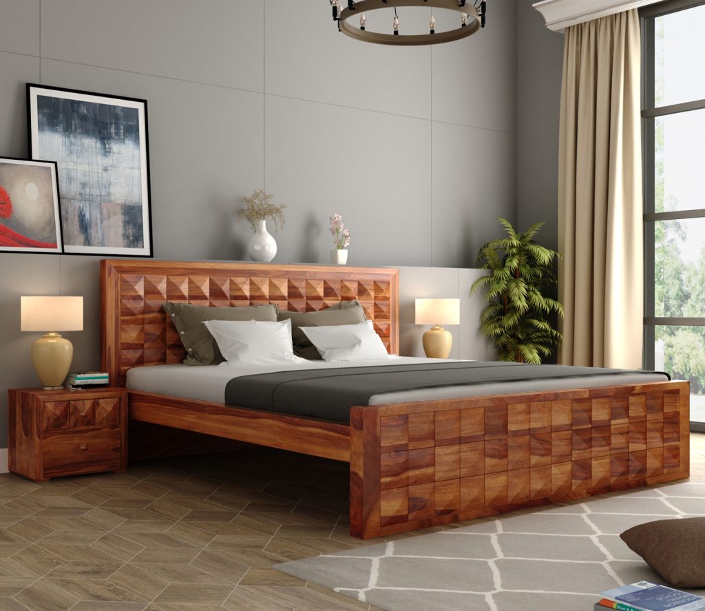 Morse Sheesham Wood Queen Size Bed Without Storage – Oasis Exports