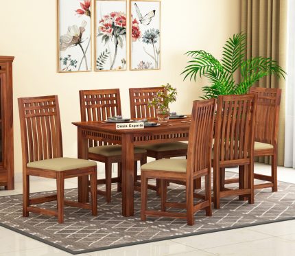 Adolph Sheesham Wood 6 Seater Dining Table Set Honey Finish