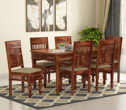 Alanis Sheesham Wood 6 Seater Dining Table Set Honey Finish