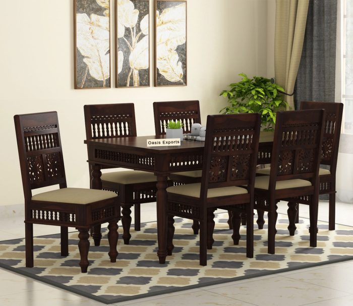 Alanis Sheesham Wood 6 Seater Dining Table Set Walnut Finish