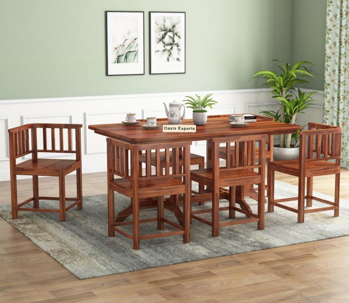 Cohoon Sheesham Wood 6 Seater Dining Table Set Honey Finish