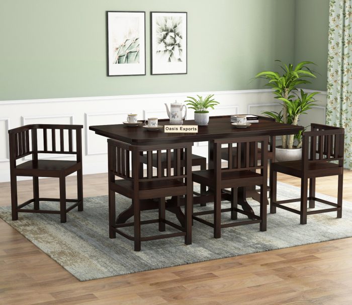 Cohoon Sheesham Wood 6 Seater Dining Table Set Walnut Finish