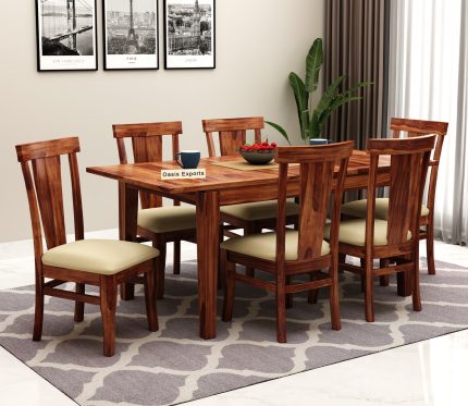 Franco Sheesham Wood Extandable 6 Seater Dining Table Set Honey Finish
