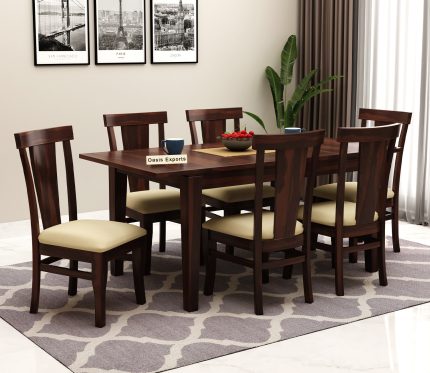 Franco Sheesham Wood Extandable 6 Seater Dining Table Set Walnut Finish