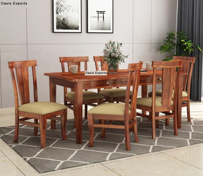 Mcbeth Sheesham Wood 6 Seater Dining Table Set Honey Finish