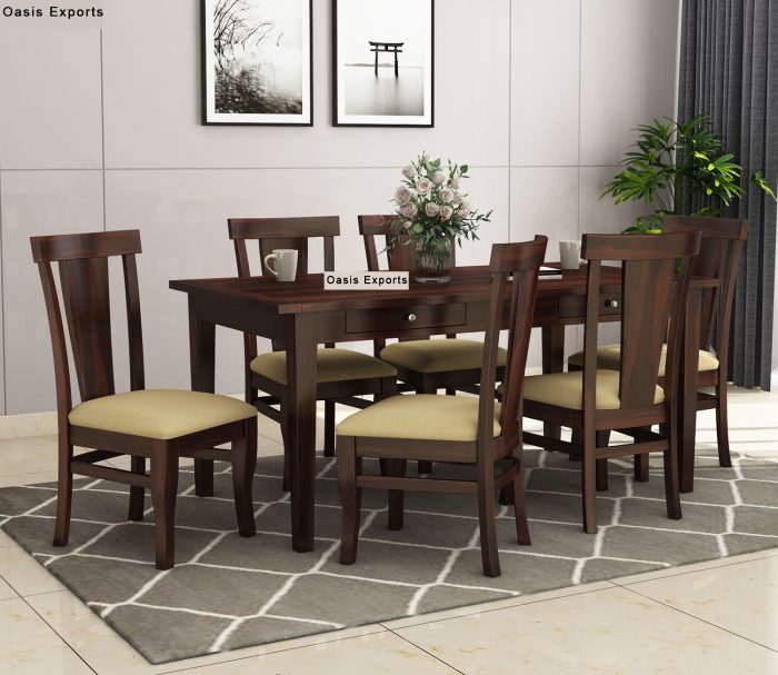 Mcbeth Sheesham Wood 6 Seater Dining Table Set Walnut Finish