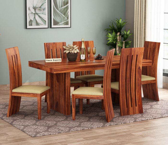 Wertex Sheesham Wood 6 Seater Dining Table Set Honey Finish