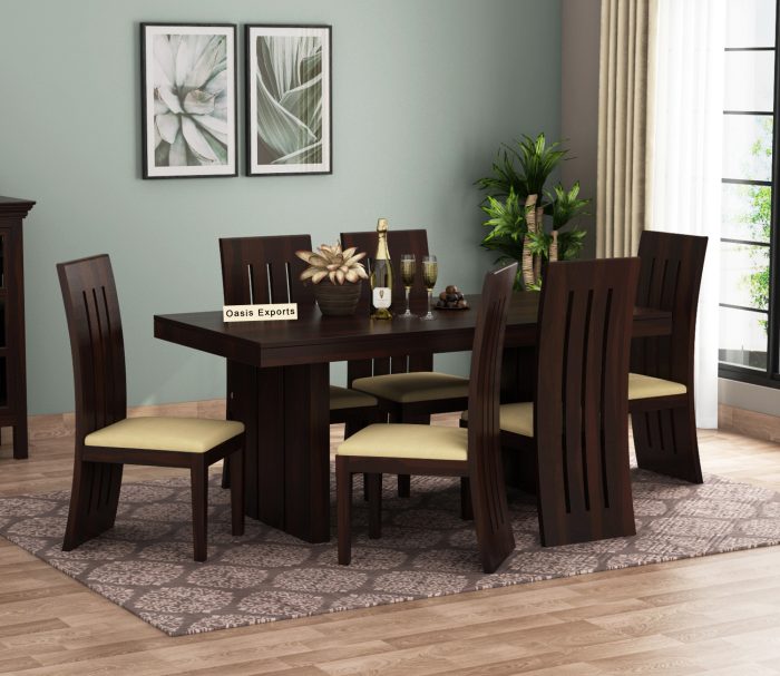 Wertex Sheesham Wood 6 Seater Dining Table Set Walnut Finish